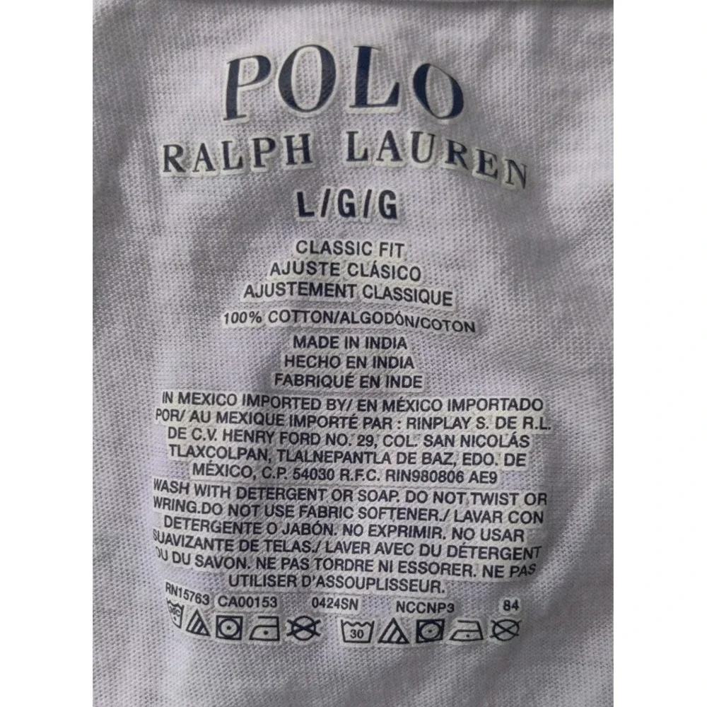 Polo Ralph Lauren T-Shirt Men's Large Short Sleeve White Classic Fit Pony Bottom